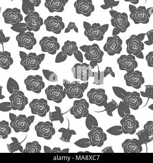Un vettore di seamless pattern con sagome di rose, su sfondo bianco Illustrazione Vettoriale