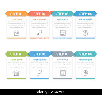 Una infografica modello con quattro passaggi o opzioni, flusso di lavoro, il diagramma di processo, vettoriale EPS10 illustrazione Foto Stock