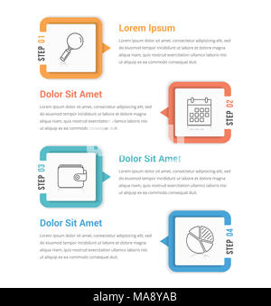 Una infografica modello con quattro passaggi o opzioni, flusso di lavoro, il diagramma di processo, vettoriale EPS10 illustrazione Foto Stock