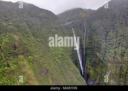 Molokai scogliere sul mare - il più alto del mondo - da un elicottero nello stato delle Hawaii Foto Stock