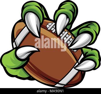 Monster artiglio animale tenendo il football americano la sfera Illustrazione Vettoriale