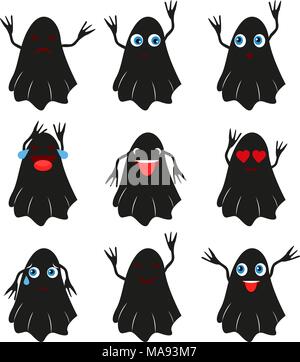 Set di caratteri fantasma emoticon isolati su sfondo bianco. Illustrazione Vettoriale Illustrazione Vettoriale