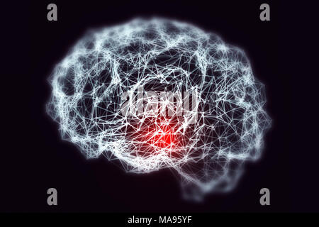 Cervello con sfocate rete neurale. Illustrazione concettuale del morbo di Alzheimer e altre forme di demenza. Foto Stock
