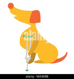 Illustrazione Vettoriale di cute cane o cucciolo. Cane malato con gamba ferita. Questioni veterinarie Illustrazione Vettoriale