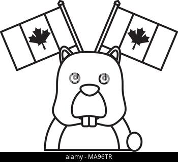Beaver roditore azienda canadese bandiere Illustrazione Vettoriale