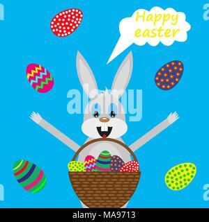 Coniglietto di pasqua con cesto di uova Illustrazione Vettoriale