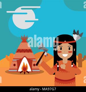 Nativi americani cartoon Illustrazione Vettoriale