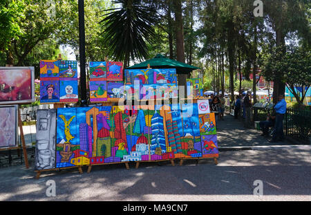 Arte vendute nella Plaza San Jacinto in San Angel quartiere di Città del Messico, Messico Foto Stock