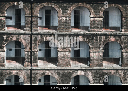 Vista laterale di una delle ali in Port Blair carcere cellulare, Andaman e Nicobar, India. Foto Stock