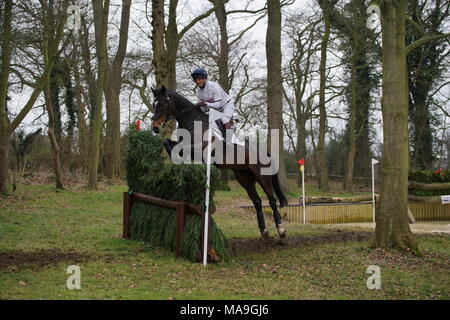 Burnham, Regno Unito. Il 30 marzo, 2018. 30/03/18 Burnham mercato,Norfolk,UK.giorno2 dei ritiri a piedi nudi Burnham Market International Horse Trials.piloti competere nel mostrare Jumpingand cross country. Credito: Scott Carruthers/Alamy Live News Foto Stock