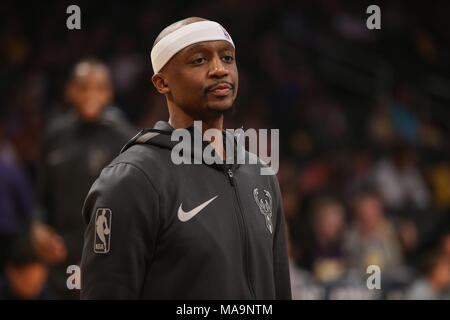 Los Angeles, CA, Stati Uniti d'America. 30 Mar, 2018. Milwaukee Bucks guard Jason Terry (3) prima il Milwaukee Bucks vs Los Angeles Lakers a Staples Center il 30 marzo 2018. (Foto di Jevone Moore) Credito: csm/Alamy Live News Foto Stock