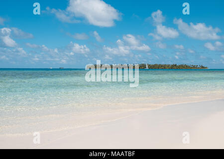 Spiaggia di sabbia bianca e acqua turchese e Palm tree island - Foto Stock