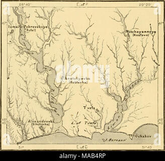 . La terra e i suoi abitanti .. . A 5 miglia, Smolensk, e dell'Dregovichi del " vacilla muschi." Essi occupano la maggior parte delle terre tra i Soj a est e la Pripet sul sud-ovest, nonché l'acqua-scriminature a nord e a ovest con le valli superiori del Niémen e Dvina, formando una superficie totale di circa 106.000 miglia quadrate, ma con un popu- lazione di non più di 3.600.000. L'appellativo di " Bianco", applicato anche per il moscovita russi nel senso di " free", nel momento in cui essi sono stati liberati dal giogo tartara, è stato il desi speciale Foto Stock