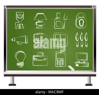 Verniciato con chalk business e office icone - vettore icona impostare Illustrazione Vettoriale