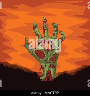 Mano di zombie che salgono dal suolo Illustrazione Vettoriale