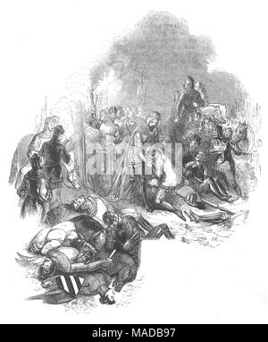 La battaglia di Crécy aka, la battaglia di Cressy, fu combattuta il 26 agosto 1346 vicino Crécy, nel nord della Francia. È stata una vittoria in inglese durante la fase edoardiana dei cento anni di guerra quando un esercito di inglese e gallese e allied truppe mercenarie guidato da Edward III d'Inghilterra, impegnato e sconfitto un molto più grande esercito di francese, genovesi e truppe di Maiorca guidato da Filippo VI di Francia. Con le battaglie successive di Poitiers nel 1356, e di Agincourt nel 1415, è stato il primo di tre famosi successi in Inglese durante il conflitto. Foto Stock