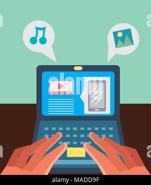 Utilizzando il laptop per i social media Illustrazione Vettoriale
