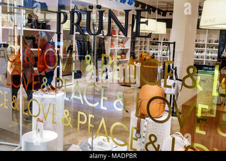 Buenos Aires Argentina, centro commerciale Recoleta, Prune, boutique, articoli in pelle, borsoni borsoni, vetrina, ispanica, ARG171130281 Foto Stock