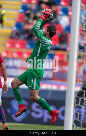 Alisson Ramses Becker di Roma durante l'italiano 'Serie A' match tra Bologna 1-1 Roma a Renato Dall Ara Stadium il 31 marzo 2018 a Bologna, Italia. Credito: Maurizio Borsari/AFLO/Alamy Live News Foto Stock