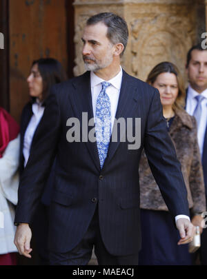 Palma di Maiorca, isole Baleari, Spagna. 1 apr, 2018. Il re Felipe VI, di Spagna hanno partecipato alla Messa di Pasqua presso la cattedrale di Palma de Mallorca su Aprile 1, 2018 in Palma de Mallorca, Spagna. Credito: Clara Margais/ZUMA filo/Alamy Live News Foto Stock