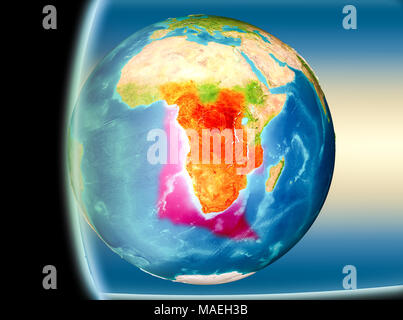 Illustrazione di Angola come visto da orbita terrestre in tarda serata. 3D'illustrazione. Gli elementi di questa immagine fornita dalla NASA. Foto Stock