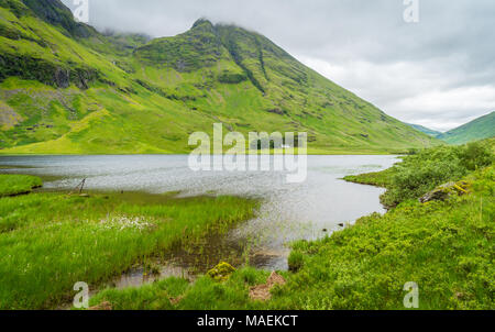 Vista panoramica di Glencoe, nel Lochaber area delle Highlands Scozzesi. Foto Stock