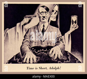 Vintage British Propaganda alleate WW2 Propaganda poster di Adolf Hitler con Grim Reaper in attesa...."Il tempo è breve, Adolph!" circa 1942-1943 Foto Stock