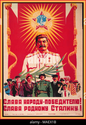 'Vintage Stalin sovietica poster di propaganda "Viva la vittoriosa Nazione! Evviva il nostro caro Stalin.' anni cinquanta CCCP Foto Stock