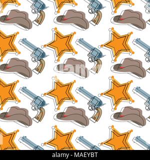 Spostate il colore star sheriff con il cappello e la pistola di sfondo illustrazione vettoriale Illustrazione Vettoriale