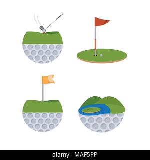 Golf sport cartoni animati sul round icone illustrazione vettoriale graphic design Illustrazione Vettoriale