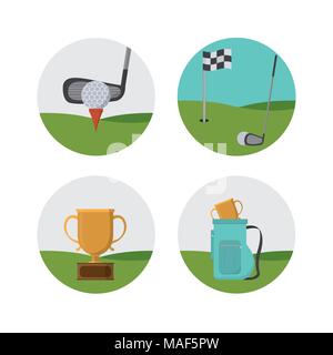 Golf sport cartoni animati sul round icone illustrazione vettoriale graphic design Illustrazione Vettoriale