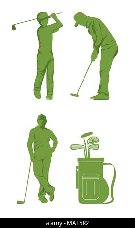 Serie di golf attrezzature sportive sagome illustrazione vettoriale graphic design Illustrazione Vettoriale