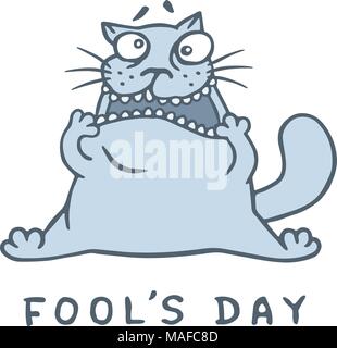 Cartoon fat cat è impazzita. Il giorno dello sciocco. Illustrazione Vettoriale. Illustrazione Vettoriale