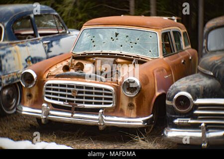 Un arrugginito fuori 1955 AMC Rambler Custom station wagon, in una cava di pietra, a est di Clark Fork Idaho.