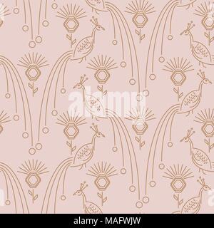 Peacock e trifoglio stile minimal seamless disegno vettoriale. Illustrazione Vettoriale