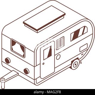 Camping rimorchio isometrica in linea tecnica Illustrazione Vettoriale