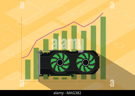 Un video digitale scheda grafica aumentando a causa dell'attività mineraria bitcoin Illustrazione Vettoriale