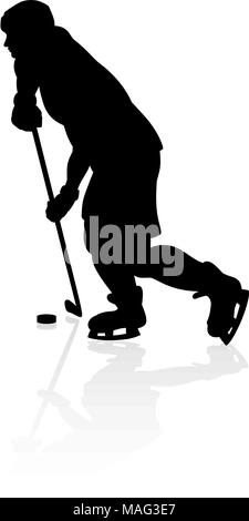 Silhouette Ice Hockey Player Illustrazione Vettoriale