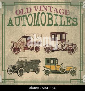 Vecchio e vintage Automobiles progetta vetture nel vettore Illustrazione Vettoriale