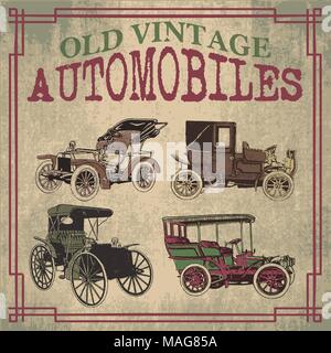 Vecchio e vintage Automobiles progetta vetture nel vettore Illustrazione Vettoriale