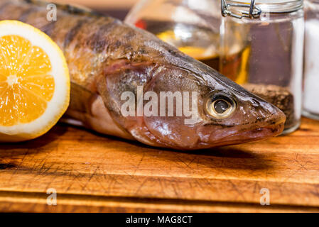 Fresh zander wilt limone e spezie vicino Foto Stock