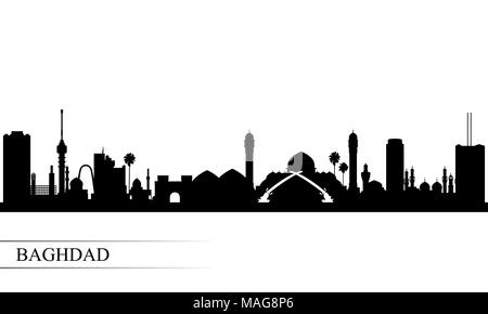 Baghdad skyline della città sullo sfondo di silhouette, illustrazione vettoriale Illustrazione Vettoriale