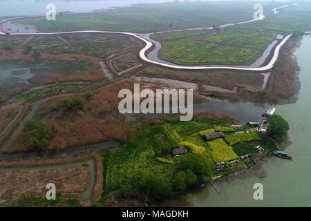 , Yangzhou Yangzhou, Cina. 1 apr, 2018. Yangzhou, Cina-1st Aprile 2018: una vista a volo di uccello del Gaoyou Jiaoye Park di Yangzhou, est cinese della provincia di Jiangsu. Credito: SIPA Asia/ZUMA filo/Alamy Live News Foto Stock