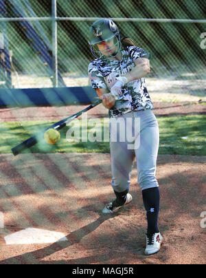 San Pietroburgo, Florida, Stati Uniti d'America. 2 apr, 2018. SCOTT KEELER | Orari.L'Ammiraglio Farragut ragazze Softball Haley Saylor, pratiche il suo colpendo presso la scuola, 4/2/18. Credito: Scott Keeler/Tampa Bay volte/ZUMA filo/Alamy Live News Foto Stock