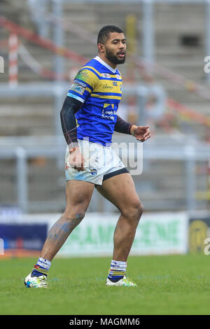 Leeds, Regno Unito, 2 aprile 2018. Betfred Super League Rugby, Leeds rinoceronti v Salford Red Devils; Kallum Watkins di Leeds rinoceronti Credito: News Immagini/Alamy Live News Foto Stock