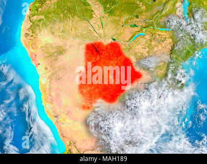 Il Botswana ha evidenziato in rosso sul pianeta Terra. 3D'illustrazione. Gli elementi di questa immagine fornita dalla NASA. Foto Stock