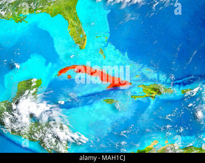 Cuba ha evidenziato in rosso sul pianeta Terra. 3D'illustrazione. Gli elementi di questa immagine fornita dalla NASA. Foto Stock
