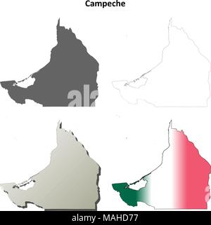 Campeche vuoto mappa di contorno impostato Illustrazione Vettoriale