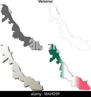 Veracruz vuoto mappa di contorno impostato Illustrazione Vettoriale