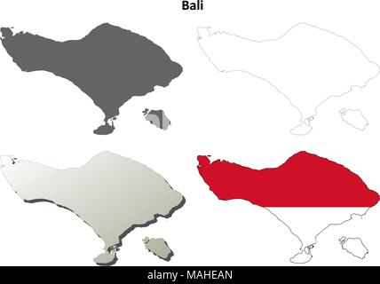 Bali vuoto mappa di contorno impostato Illustrazione Vettoriale